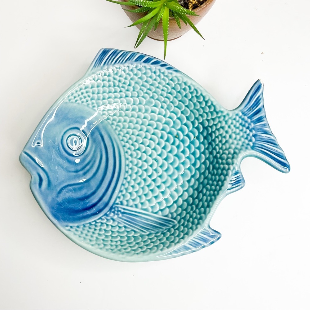 Blue Fish-Shaped Ceramic Dish